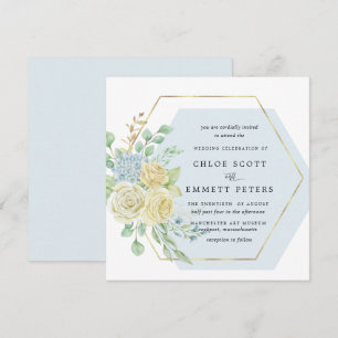 Invitation Mariage Carré Rustique Rose bleu Hydrangea