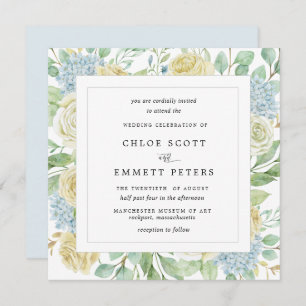 Invitation Mariage Carré Rustique Rose bleu Hydrangea