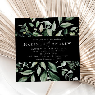 Invitation Mariage Carré Vert Luxuriant Noir