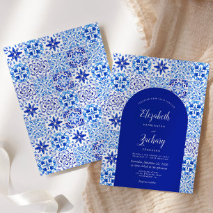 Invitation Mariage Carreau Portugais Arc Bleu Rustique