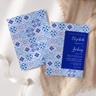 Invitation Mariage Carreau Portugais Bleu Rustique