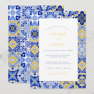 Invitation Mariage Carrelage Bleu Méditerranéen
