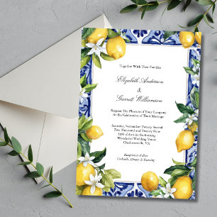 Invitation Mariage Carrelage Méditerranéen Citron Jaune Bleu