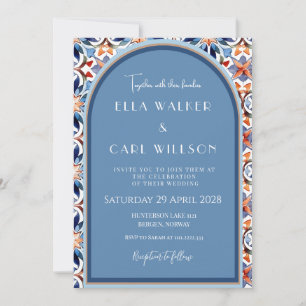 Invitation Mariage Carrelé Chic et Bleu Clair