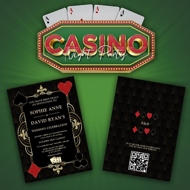 Invitation Mariage Casino Vegas Poker Art Déco Or 20s (Créateur téléchargé)