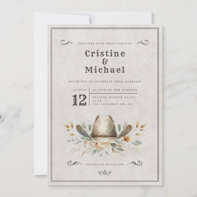 Invitation Mariage casquette rustique Cowboy (Devant)