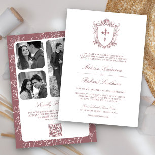 Invitation Mariage Catholique Code QR Rose Poussiéreuse Victo