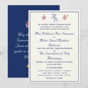 Invitation Mariage Catholique Deux Cœurs Bleu Marine