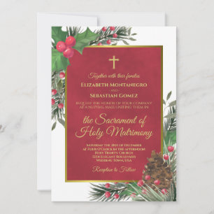 Invitation Mariage catholique moderne de Noël Holly & Pine