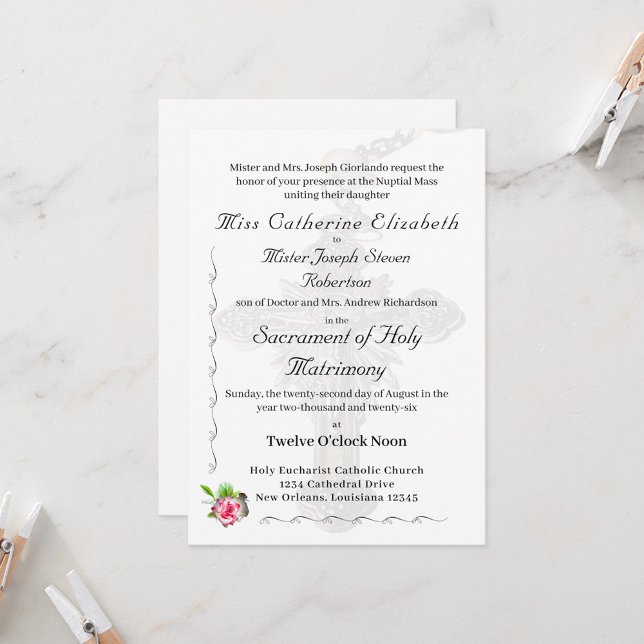 Invitation Mariage catholique Rose nuptial (Créateur téléchargé)