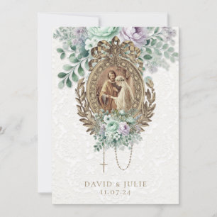 Invitation Mariage catholique vert menthe et lavande