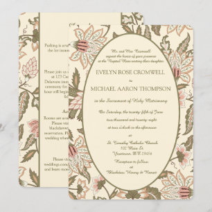 Invitation Mariage Catholique Vintage Rose Poussiéreux Vert S