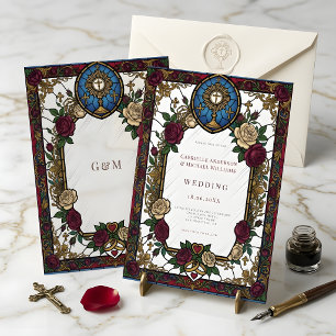 Invitation Mariage Catholique Vitrail Rose de Bourgogne