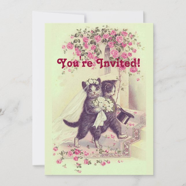 Invitation Mariage Cats Pastel Green (Devant)