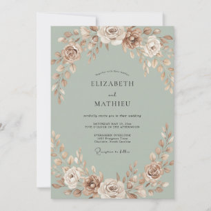 Invitation Mariage Céladon Pivoine Champagne