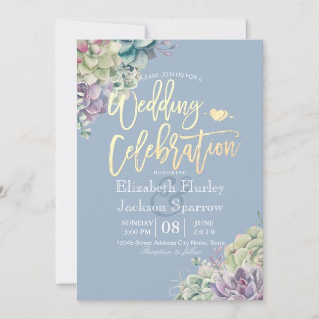 Invitation Mariage Célébration aquarelle Plantes succulents (Devant)