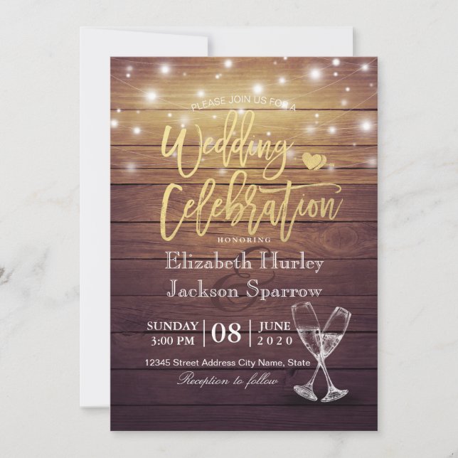 Invitation Mariage Célébration Champagne Lunettes de bois (Devant)