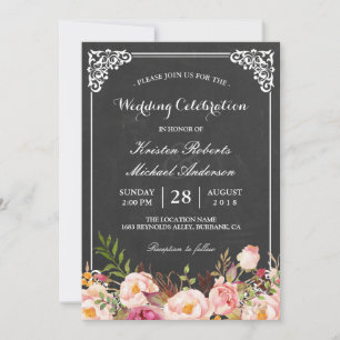 Invitation Mariage Célébration Vintage rose floral tableau