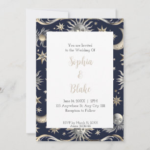 Invitation Mariage céleste abstrait moderne de soleil et d'ét