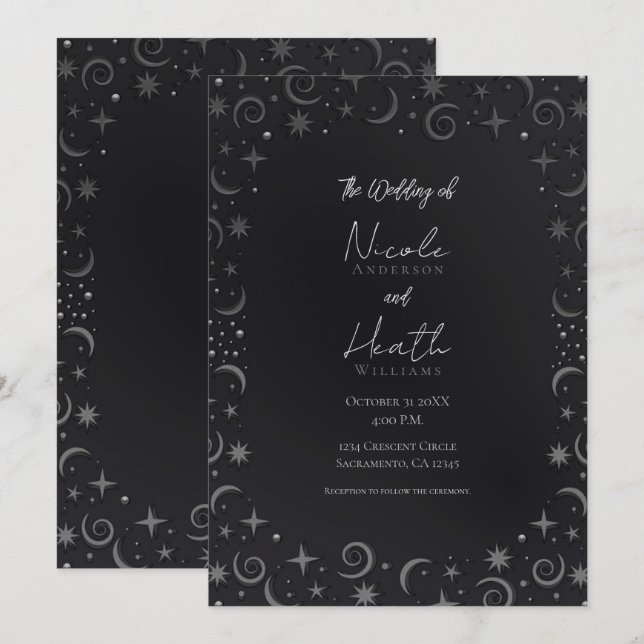 Invitation Mariage céleste argenté Whimsical Sky (Devant / Derrière)