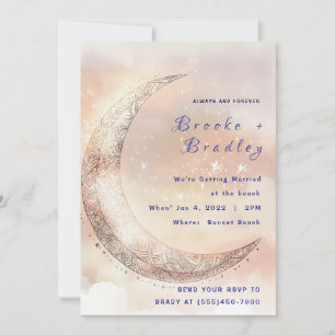 Invitation Mariage céleste au croissant de lune pastel