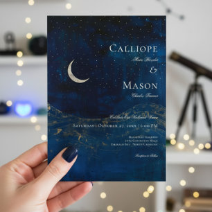 Invitation Mariage céleste de la lune de croissant bleu de mi