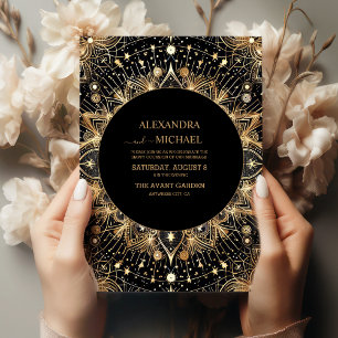 Invitation Mariage céleste de la lune de croissant noir de mi