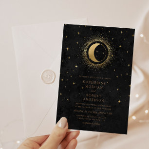 Invitation Mariage céleste de minuit noir étoiles lune