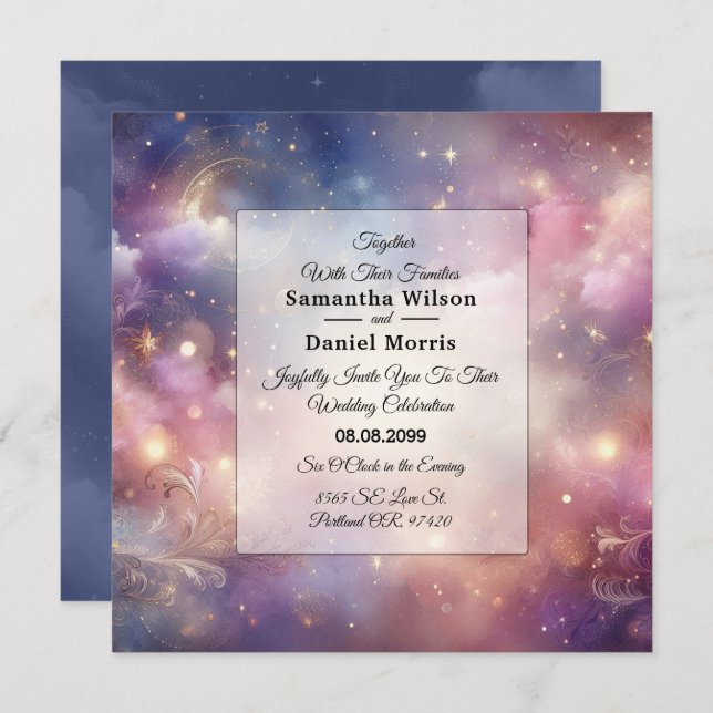Invitation Mariage céleste de Stardust (Devant / Derrière)