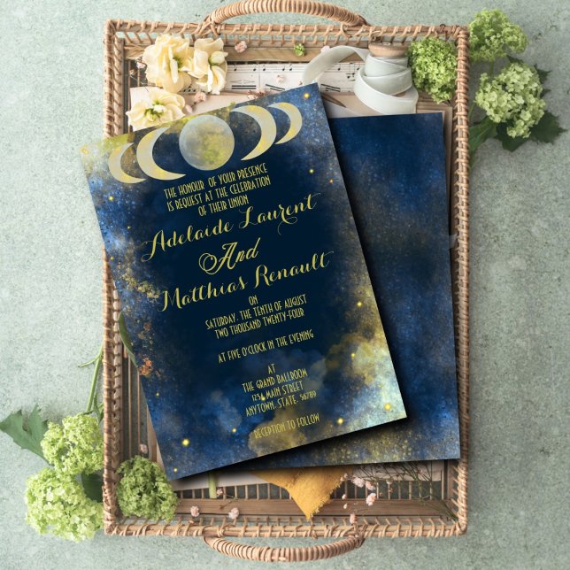 Invitation Mariage céleste du croissant de lune élégant : Ble (Créateur téléchargé)