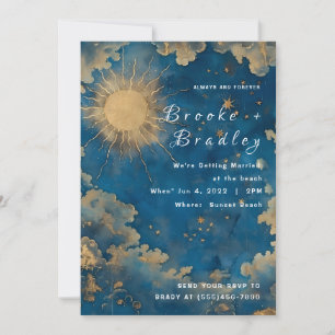 Invitation Mariage céleste du Soleil et des Étoiles dorés