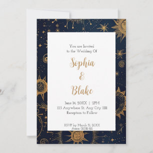 Invitation Mariage céleste du Soleil et des Étoiles mystiques