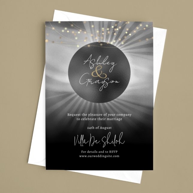 Invitation Mariage céleste élégant noir et or (Créateur téléchargé)