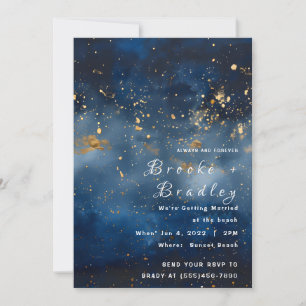 Invitation Mariage céleste en or de minuit