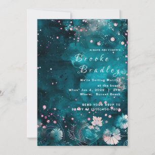 Invitation Mariage céleste floral aquarelle sarcelle