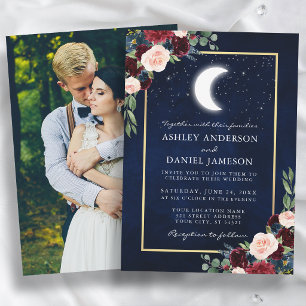 Invitation Mariage céleste Gold Moon Stars Photo