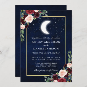 Invitation Mariage céleste Gold Photo Lune Stars