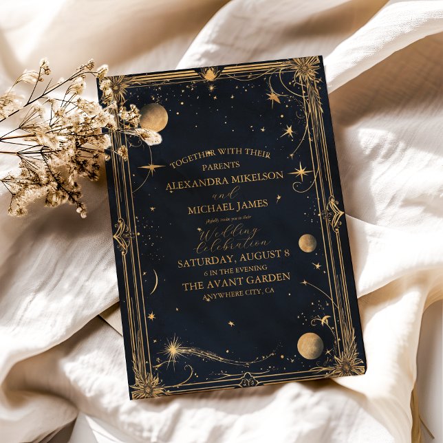 Invitation Mariage Céleste Lune Étoiles Vintage (Créateur téléchargé)