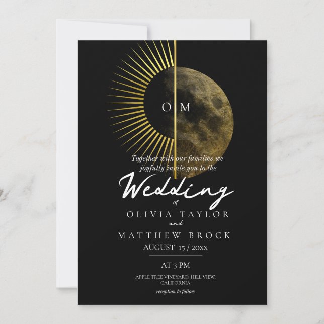 Invitation Mariage céleste moderne soleil et lune (Devant)