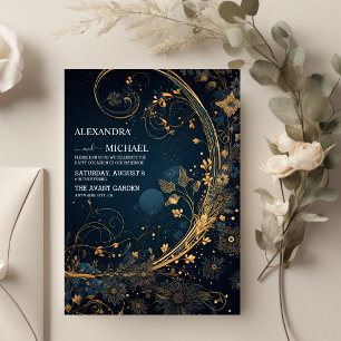 Invitation Mariage céleste mystique bleu de minuit