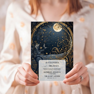 Invitation Mariage céleste mystique bleu de minuit