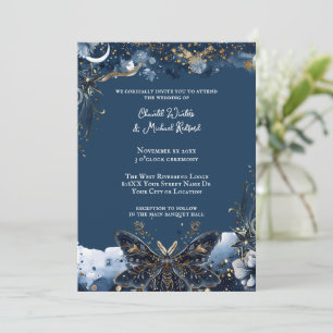 Invitation Mariage céleste or et bleu marine