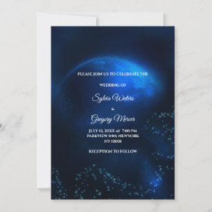 Invitation Mariage céleste Pleine lune et étoiles Bleu de min