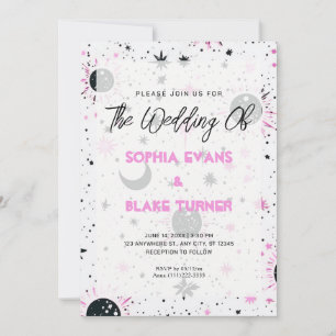 Invitation Mariage Céleste Soleil Lune Étoiles Noir et Rose