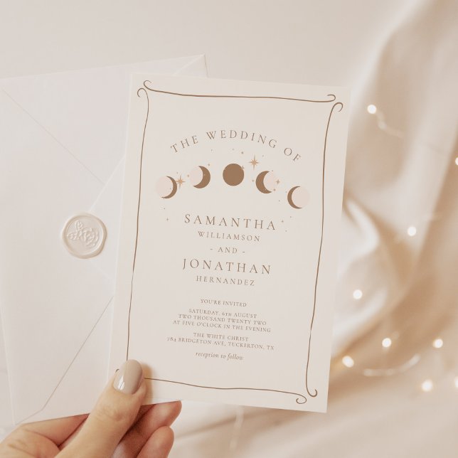 Invitation Mariage céleste tiré à la main lunaire et solaire (Créateur téléchargé)