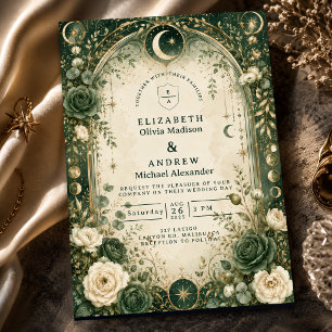 Invitation Mariage céleste vert botanique