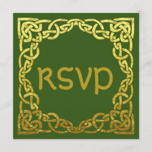 Invitation Mariage celtique vert   Faux nœud celtique en or R