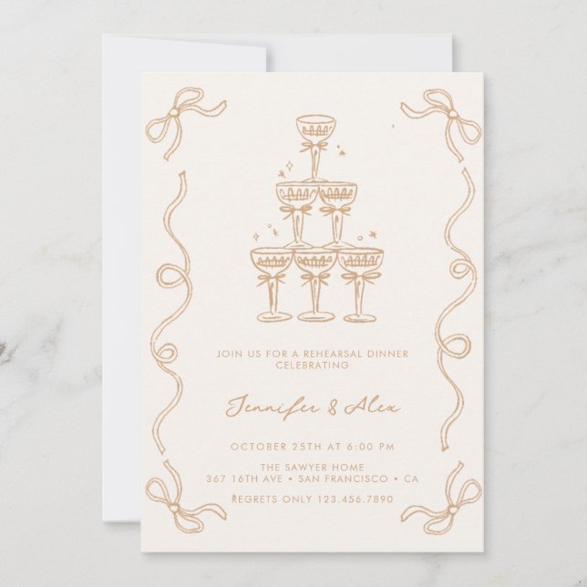 Invitation Mariage Champagne | Dîner de répétition (Devant)