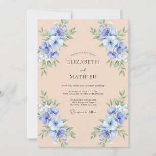 Invitation Mariage Champagne Fleur de Bleuet Côté Mer