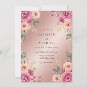 Invitation Mariage Champagne Fuchsia Ranunculus Eucalyptus